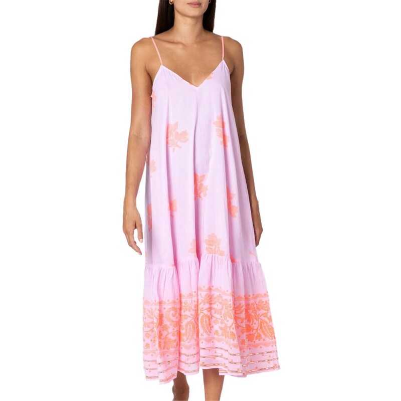 Juliet Dunn Midi V-Neck Dress with Dhaka Print & Silver Trim – Batik Chicago