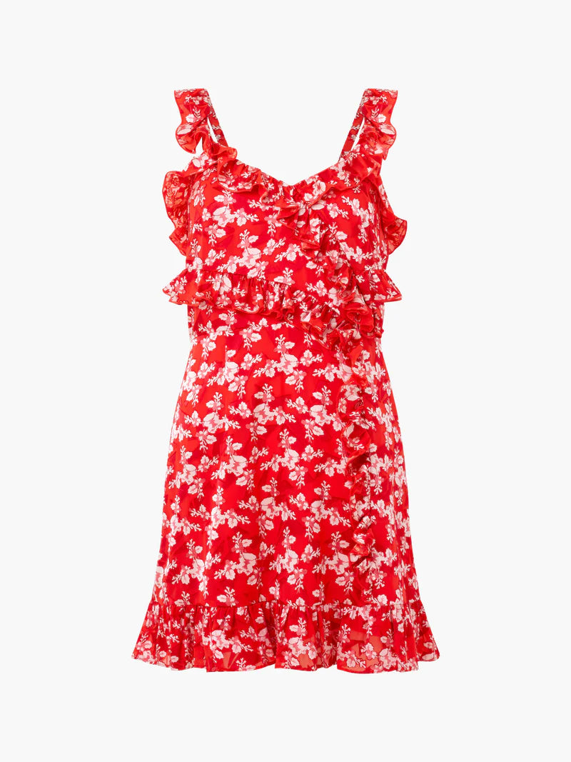 French Connection Eliana Burnout Frill Cami Dress - True Red/ Raspberry