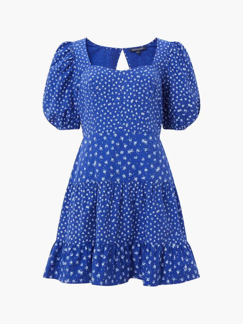 French Connection Cotton Printed Sweetheart Dress - Cobalt