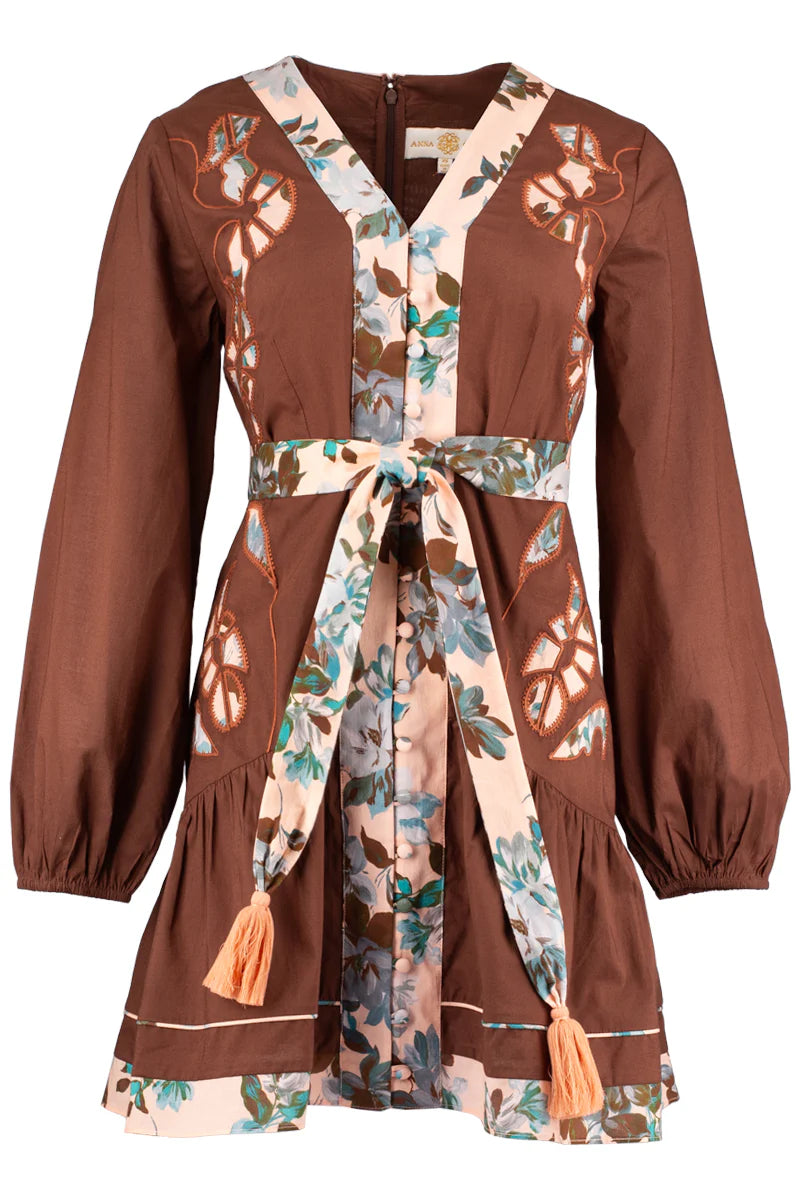 Anna Cate Emma Dress - Chocolate/Blue Floral Batik Chicago Anna Cate Emma Dress - Chocolate/Blue Floral Batik Chicago