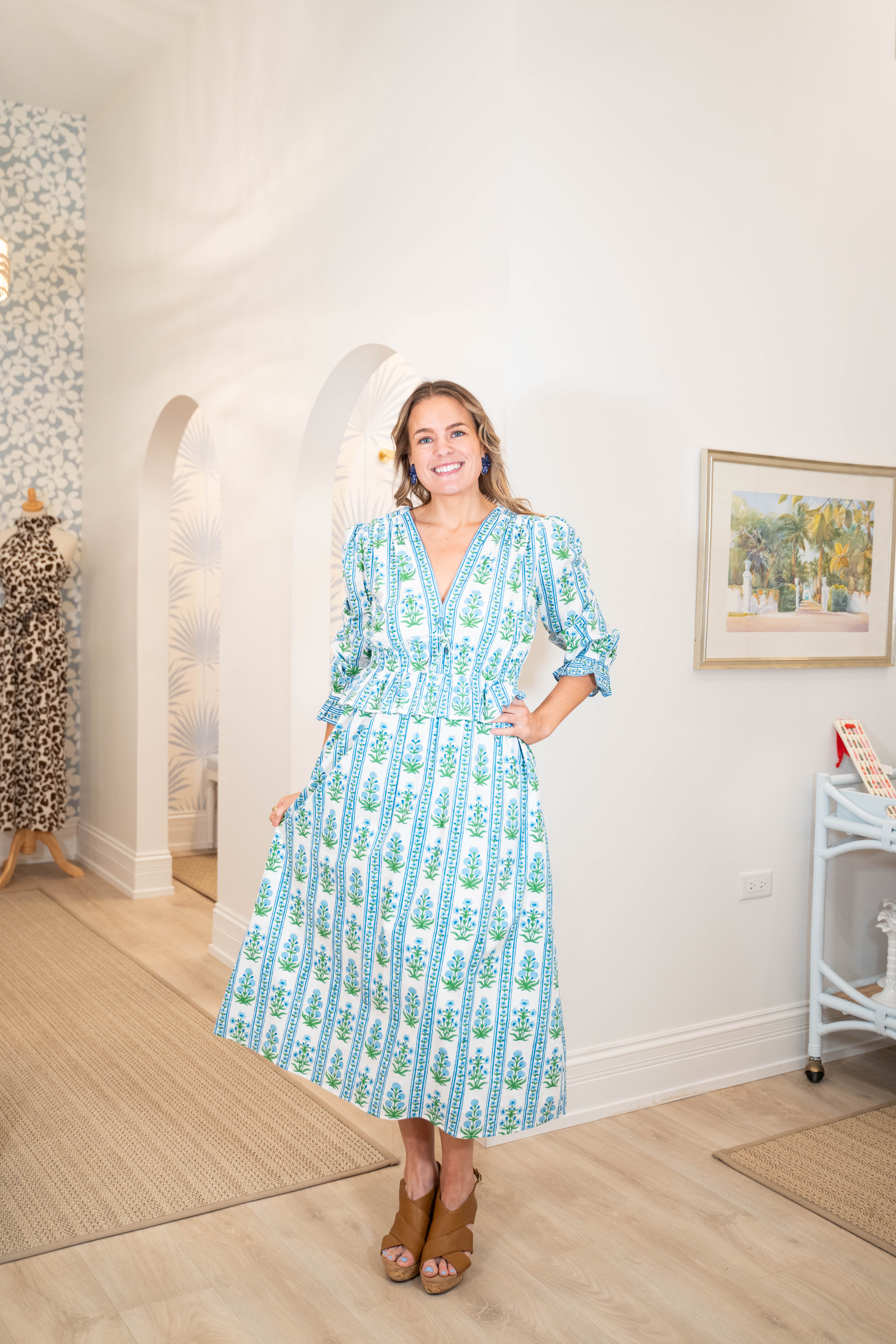 Pink City Prints Melanie Dress - Indigo Border – Batik Chicago