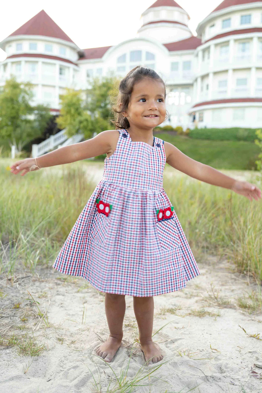 Florence Eiseman Plaid Seersucker Dress with Flowers