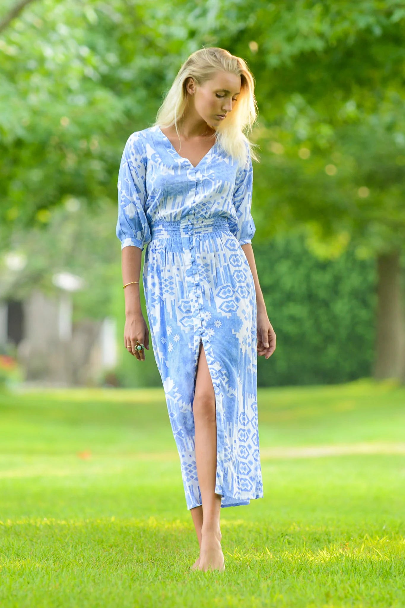 Walker & Wade Kelsey Dress Long - Periwinkle Ikat Batik Chicago Walker & Wade Kelsey Dress Long - Periwinkle Ikat Batik Chicago