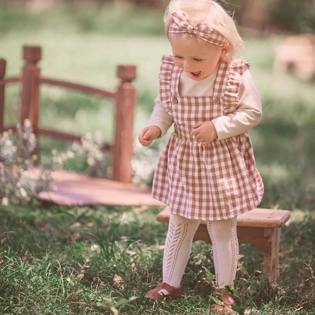 Elegant Baby Rust Gingham Pinafore Dress + Bodysuit Elegant Baby Rust Gingham Pinafore Dress + Bodysuit