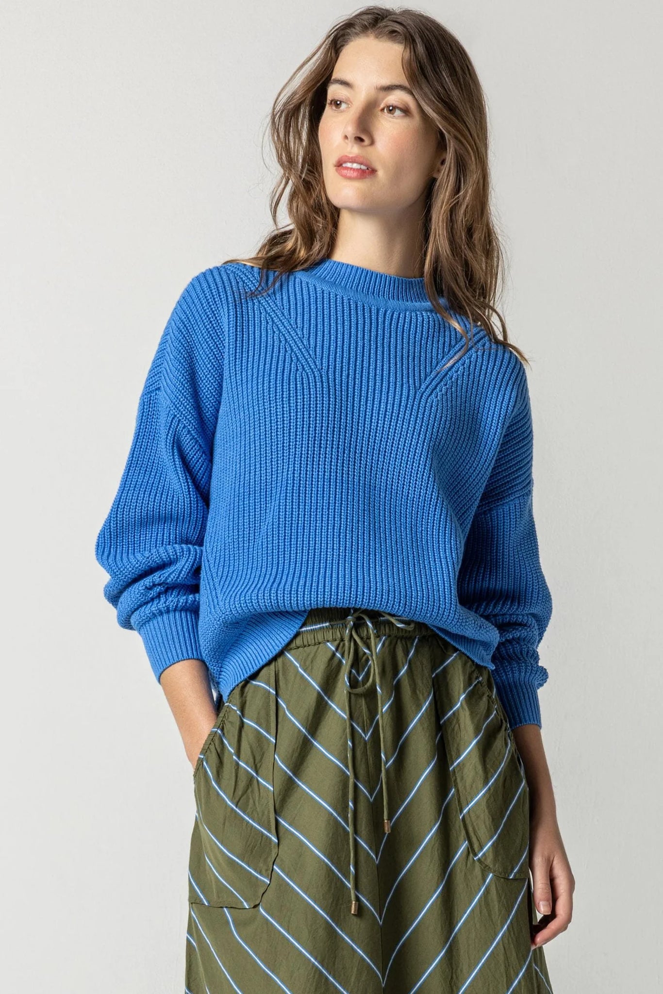 Lilla P Oversized Rib Pullover Sweater - Lapis