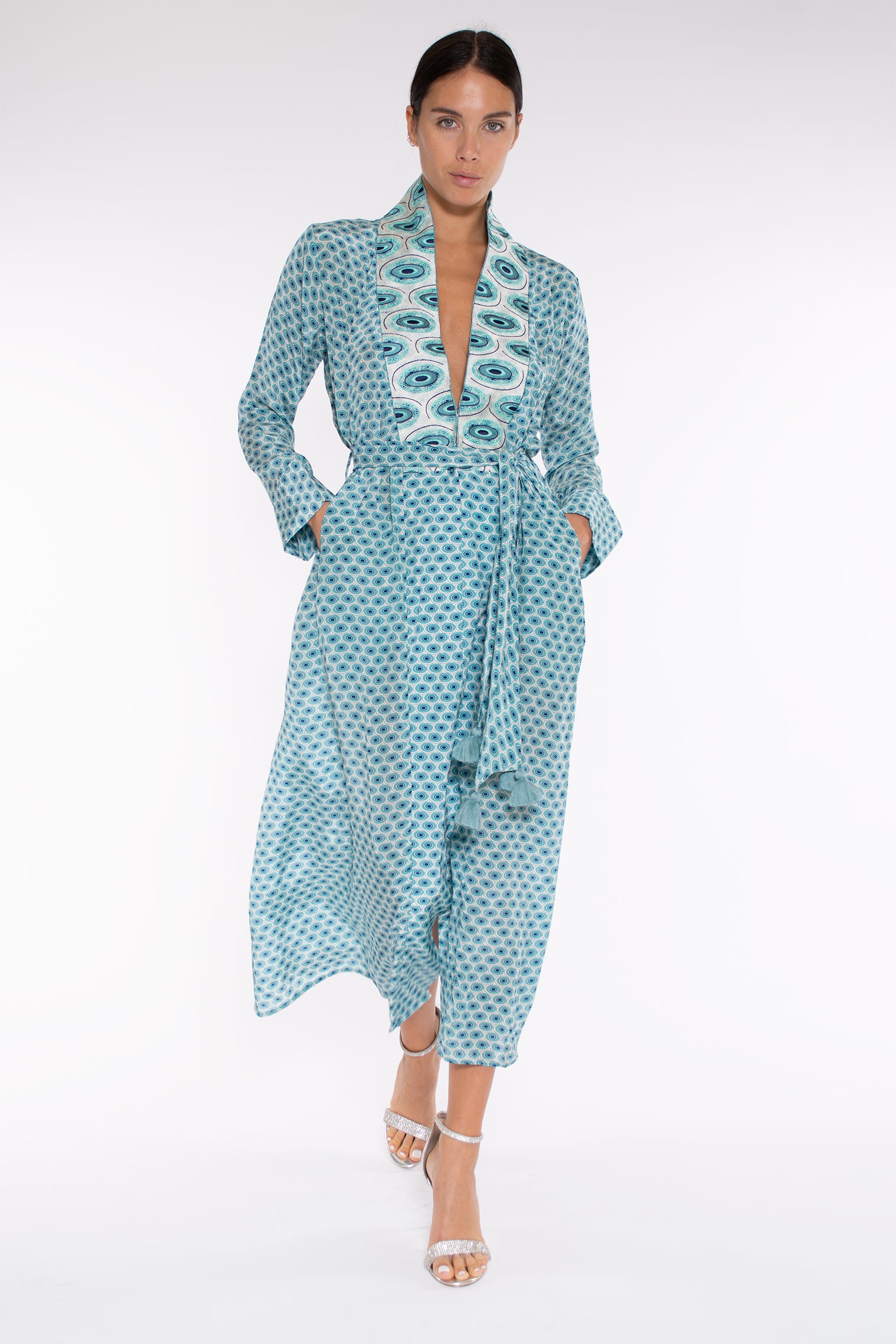 Taj by Sabrina Crippa Fane Halter Gown in Musa Blue