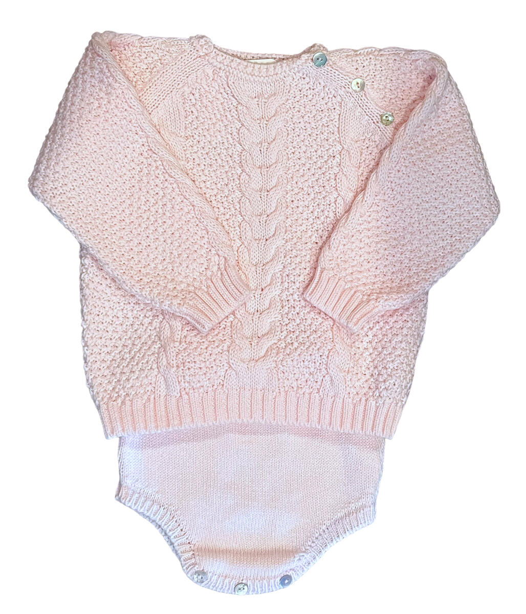 Mi Lucero Cable and Rice Stitch Diaper Set - Pink