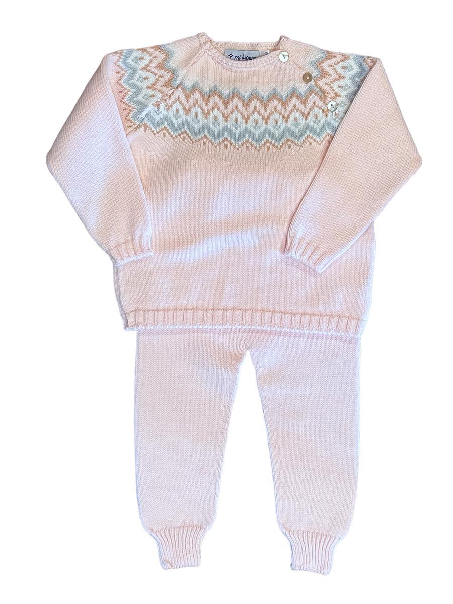 Mi Lucero Fair Isle Herringbone Jogger Set - Pink