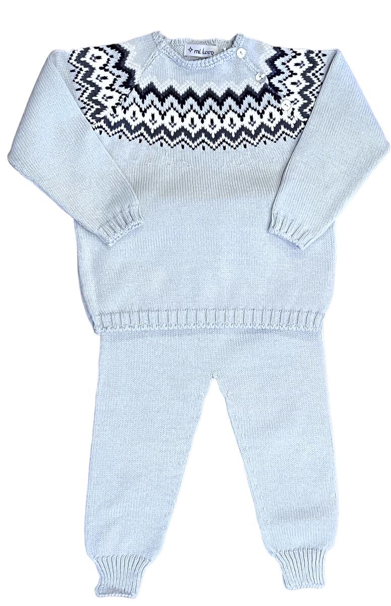 Mi Lucero Fair Isle Herringbone Jogger Set - Light Blue