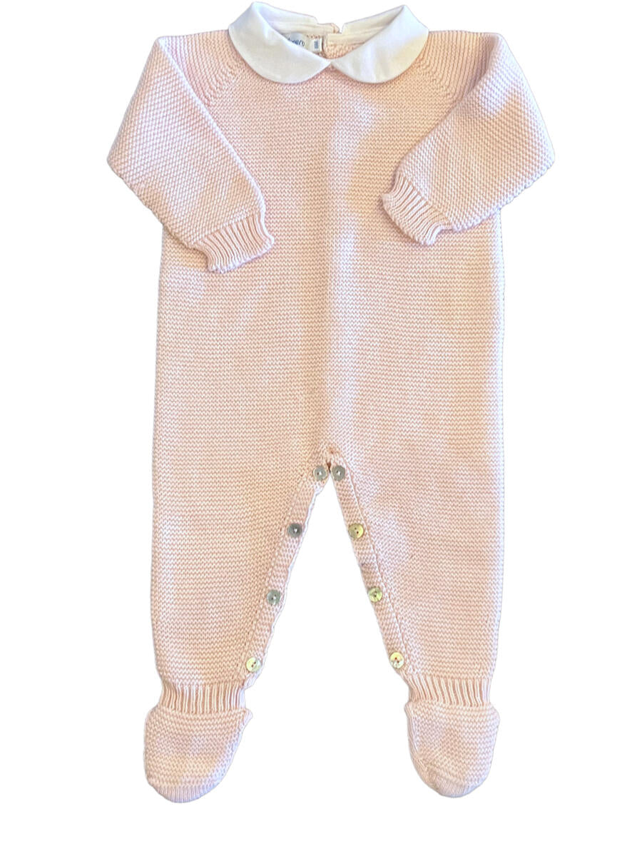 Mi Lucero Garter Stitch Footed Onsie w/ Collar - Pink