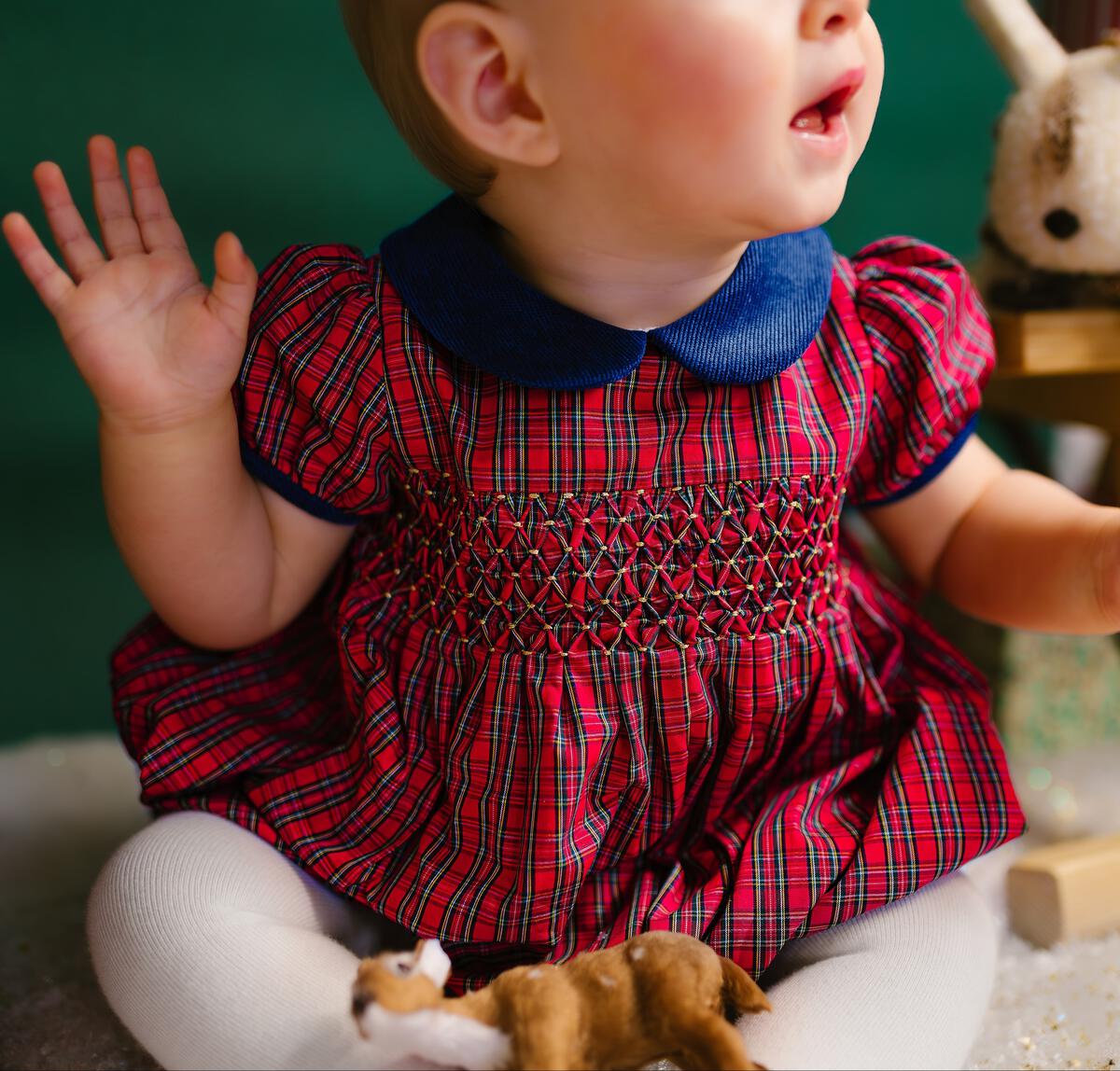 Antoinette Paris Angelica Smocked Bubble - Red Tartan