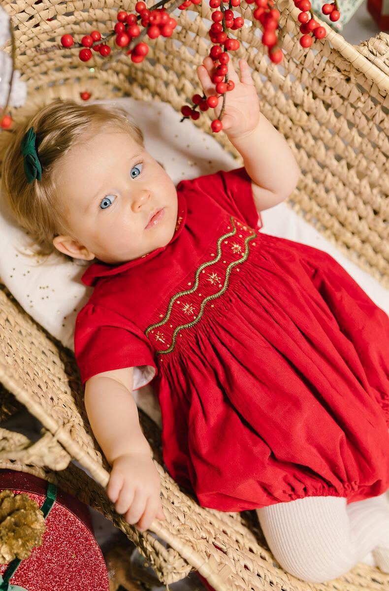 Antoinette Paris Stella Corduroy Smocked Bubble - Red