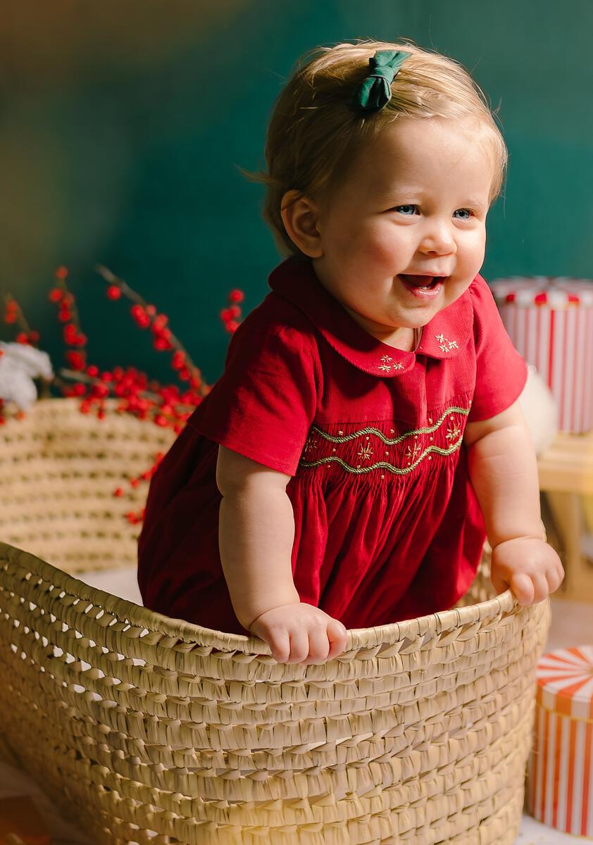 Antoinette Paris Stella Corduroy Smocked Bubble - Red