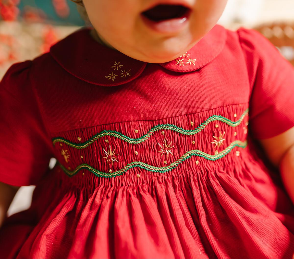 Antoinette Paris Stella Corduroy Smocked Bubble - Red