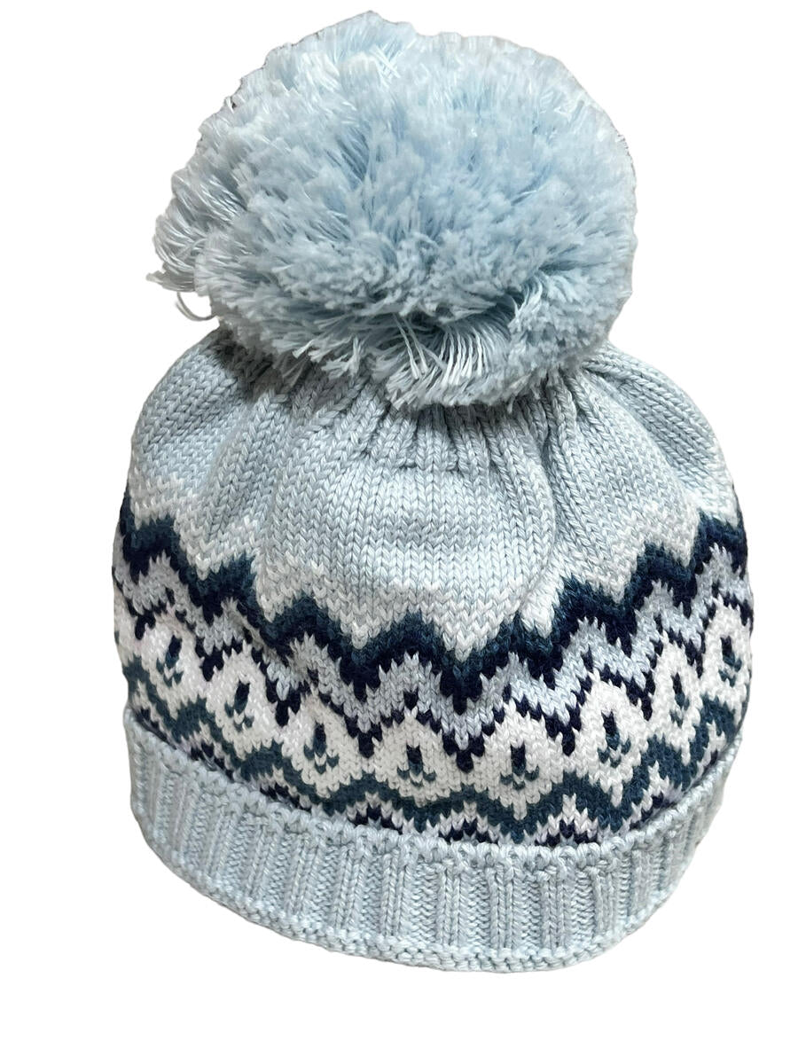 Mi Lucero Fair Isle Herringbone Toboggan Hat - Light Blue