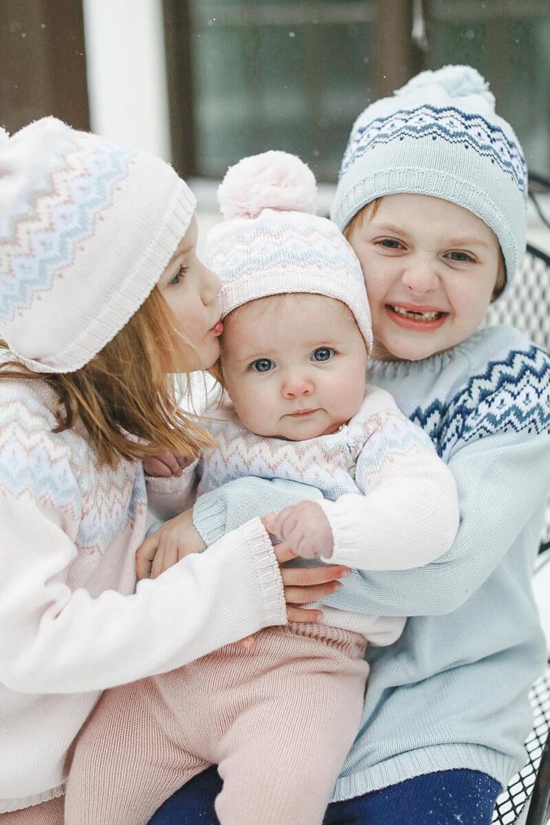 Mi Lucero Fair Isle Herringbone Toboggan Hat - Light Blue