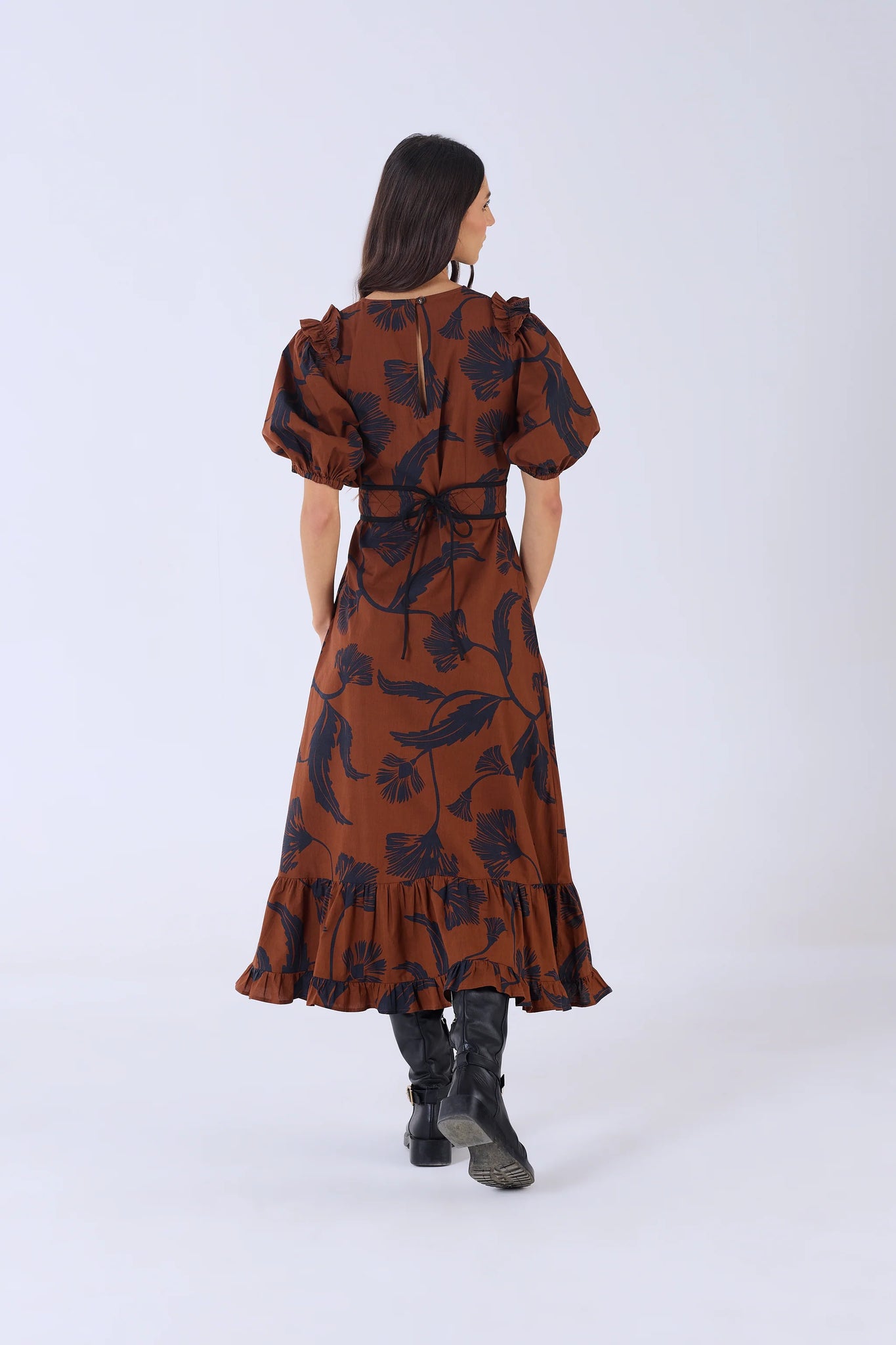 Beyond By Vera Antonia Dress - Noir Bloom Brown