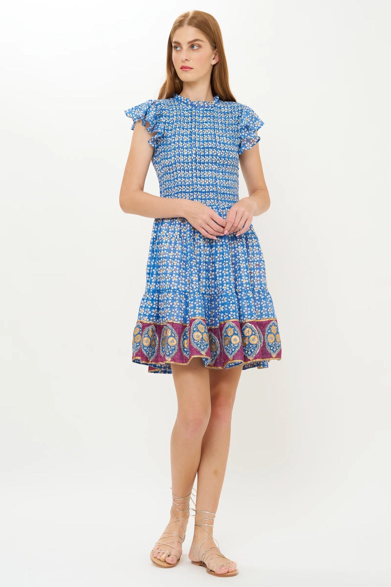 oliphant short dress Puff Sleeve A-Line Mini Floral Dress, Ditsy Blue, Medium