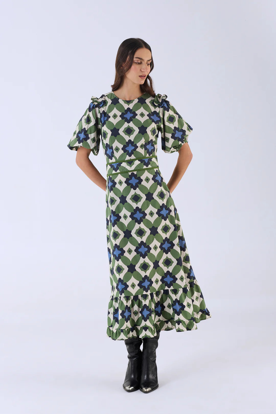 Beyond By Vera Antonia Dress - Mosaic Green
