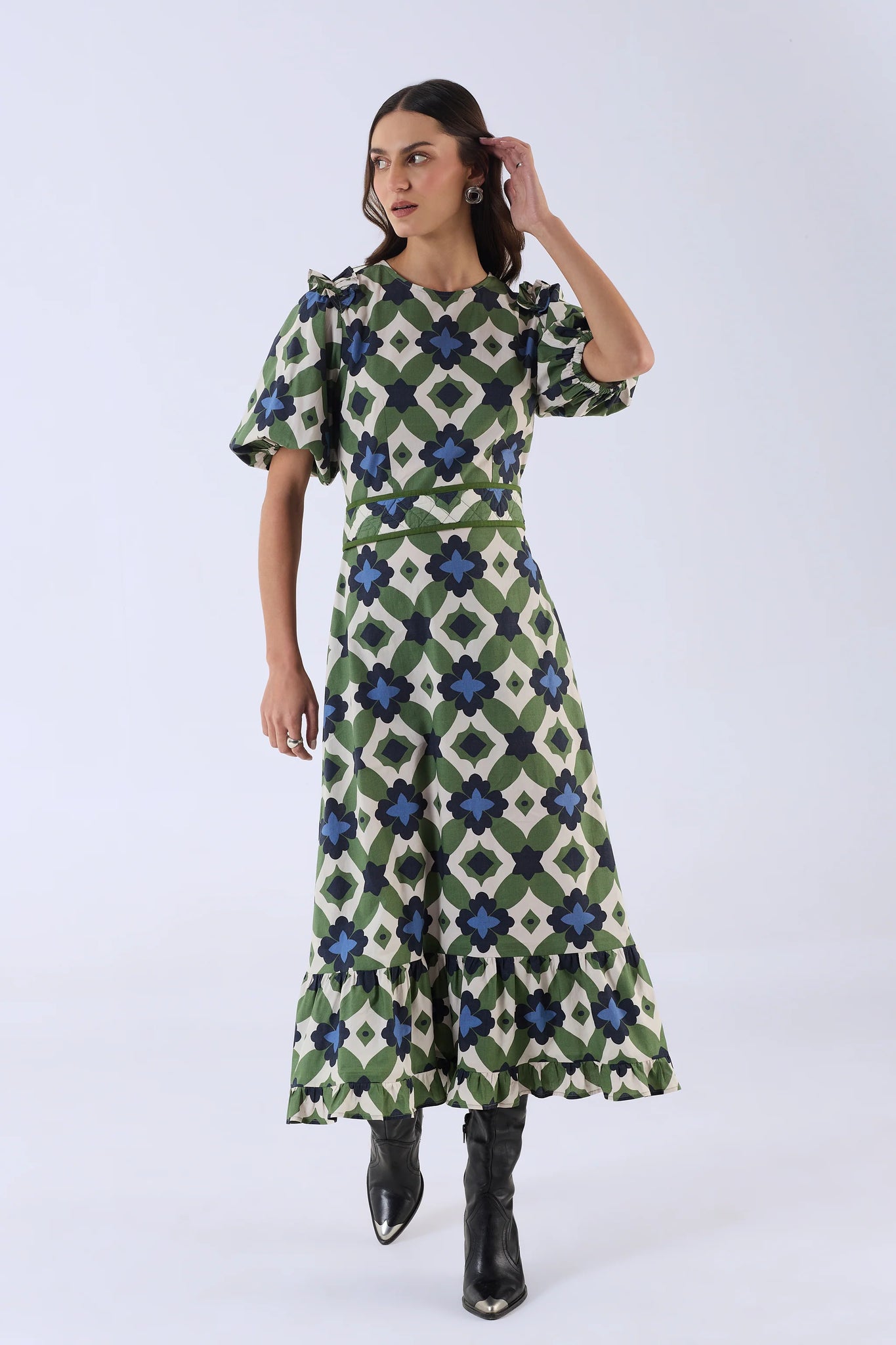 Beyond By Vera Antonia Dress - Mosaic Green