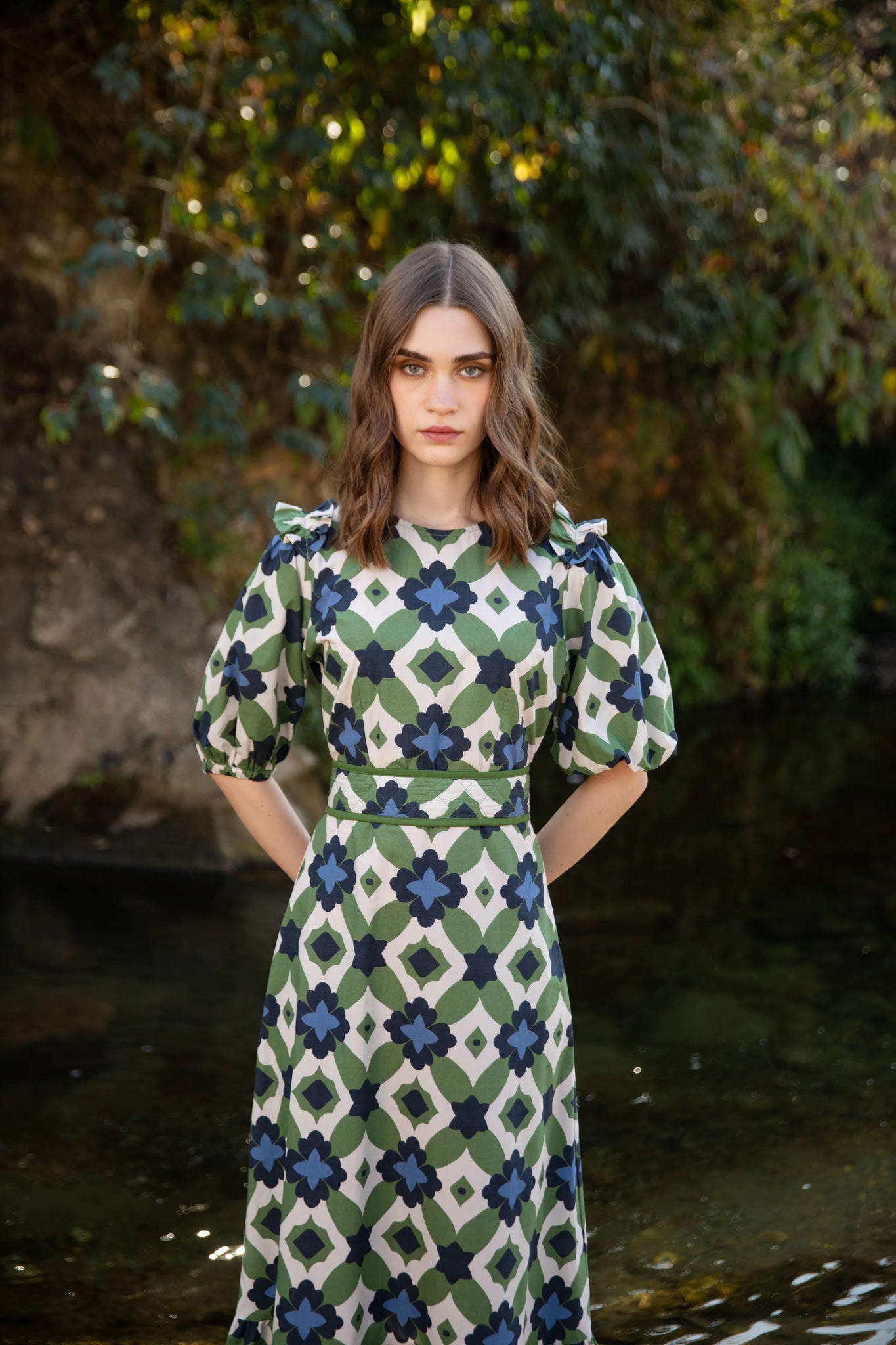 Beyond By Vera Antonia Dress - Mosaic Green