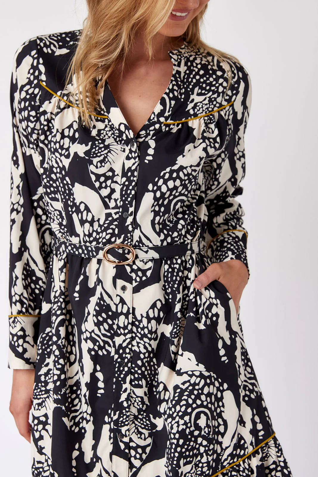 Crosby Delphie Dress - Black & White Leopard