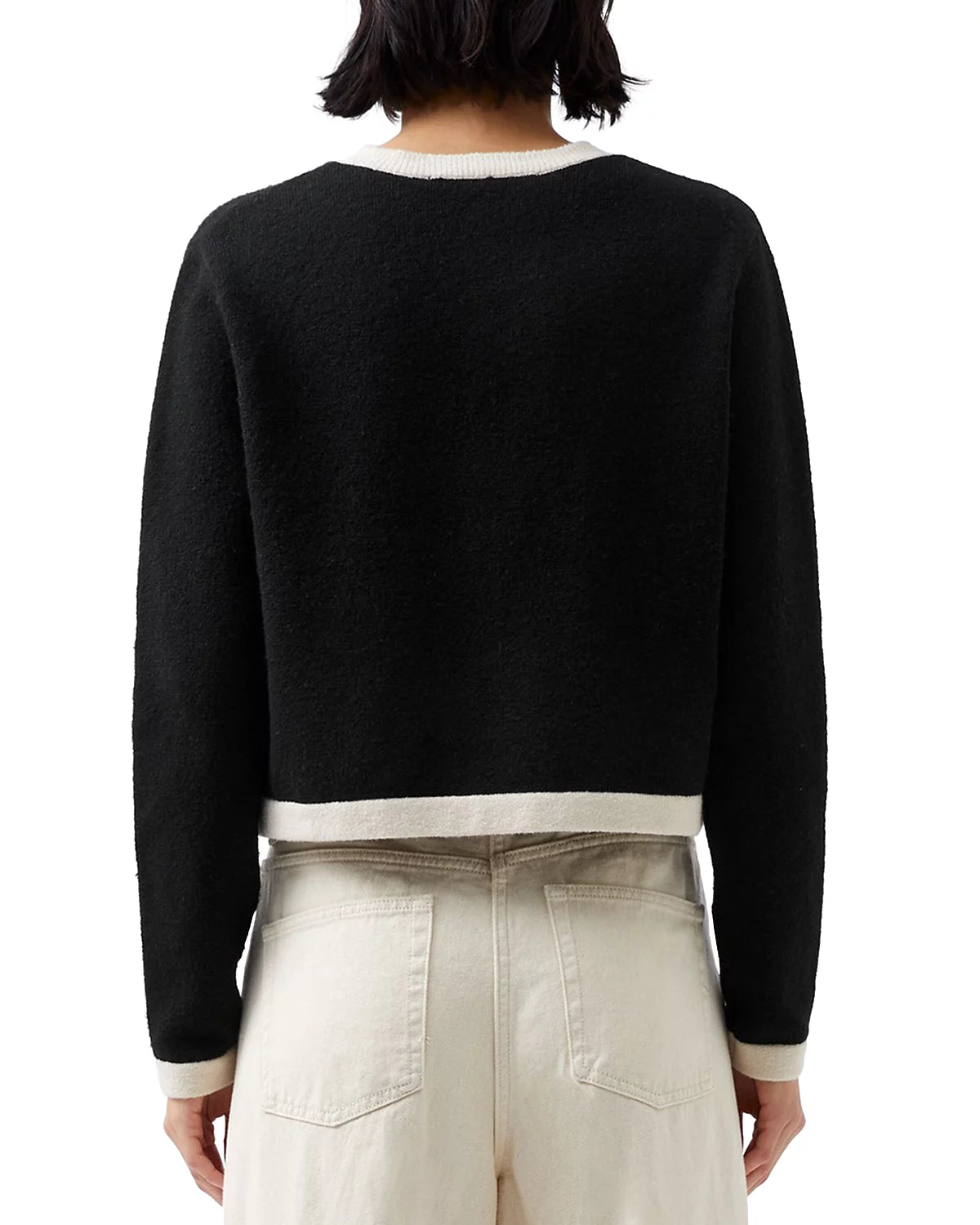 French Connection Vhari Contrast Cardigan - Black & Classic Cream