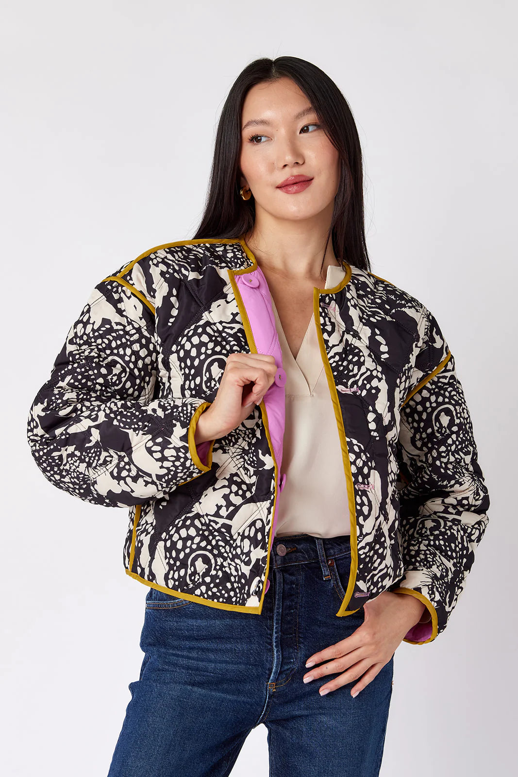 Crosby Felix Jacket - Black & White Leopard/Super Pink