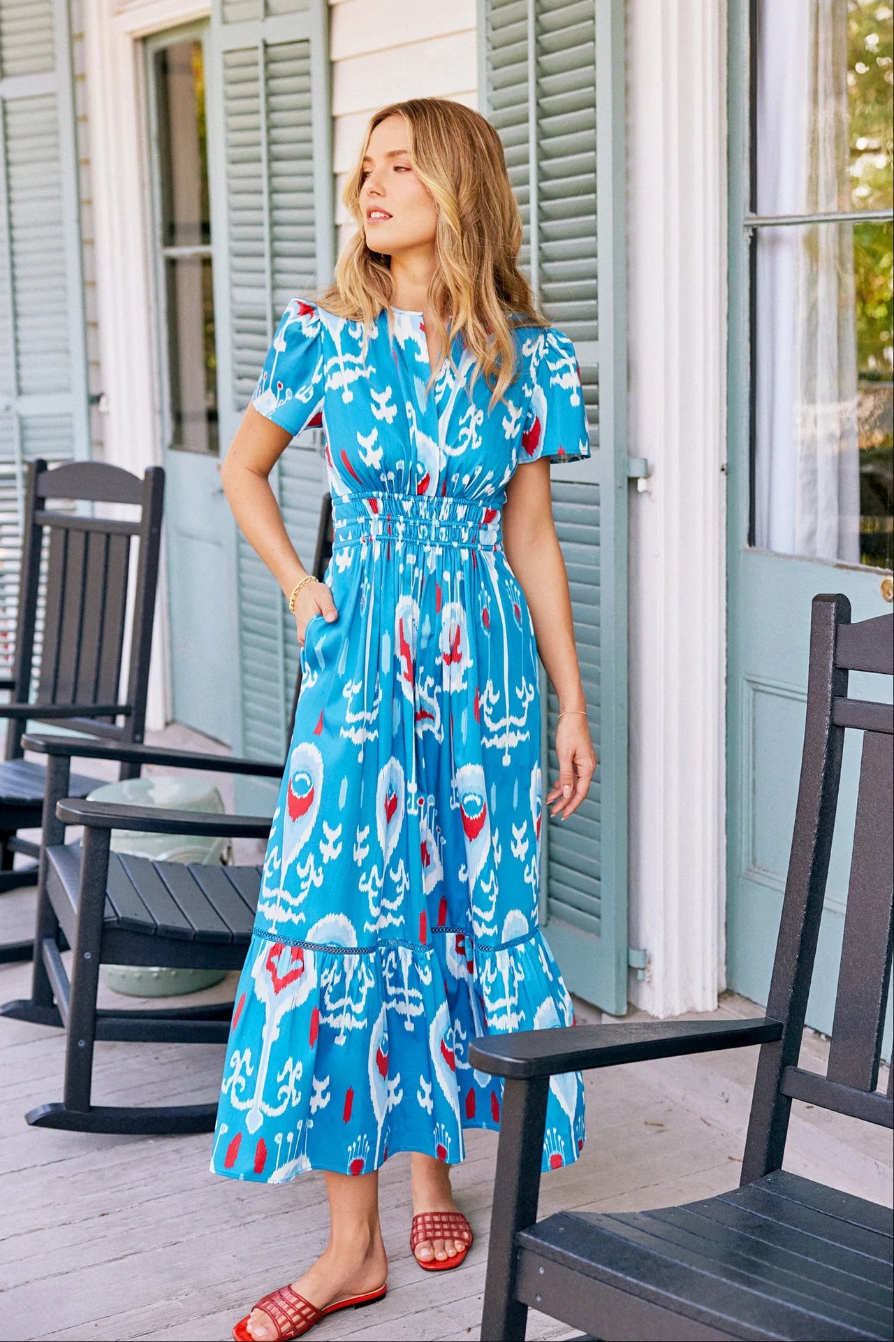 sheridan french maxi dress I Spring 2025 I The Every Body in Azul Wildflower The timeless stripe print and tiered design create a flattering Sheridan French I Summer 2026