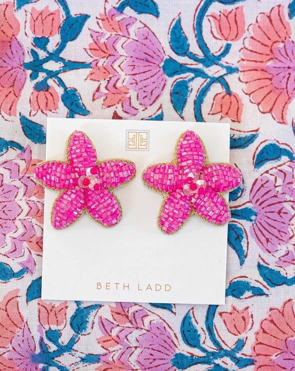 Beth Ladd Collections Hot Pink Flower Earrings