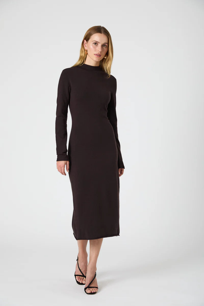 French Connection Cosysoft Side Split Midi Dress - Chocolate Ganache