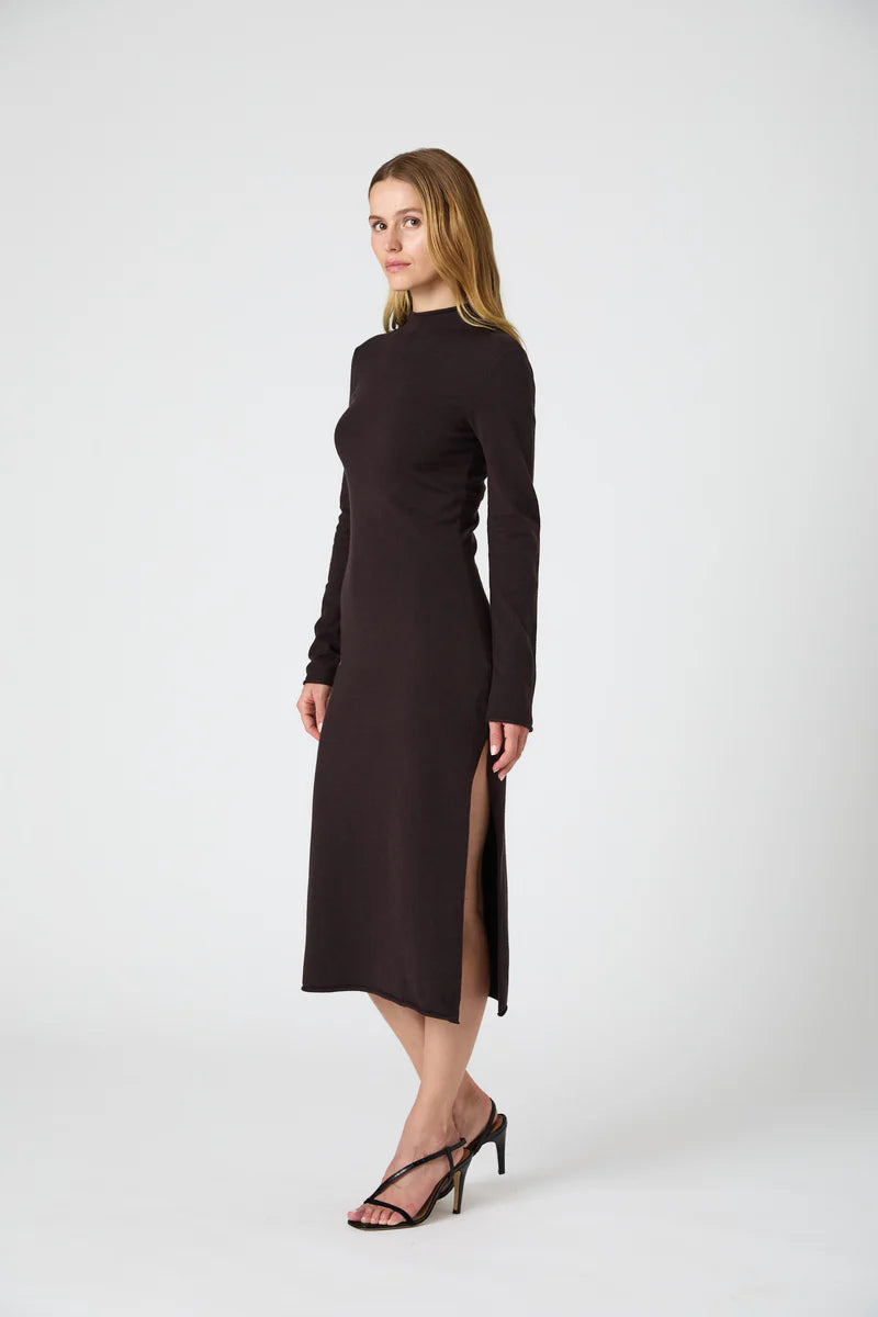 French Connection Cosysoft Side Split Midi Dress - Chocolate Ganache