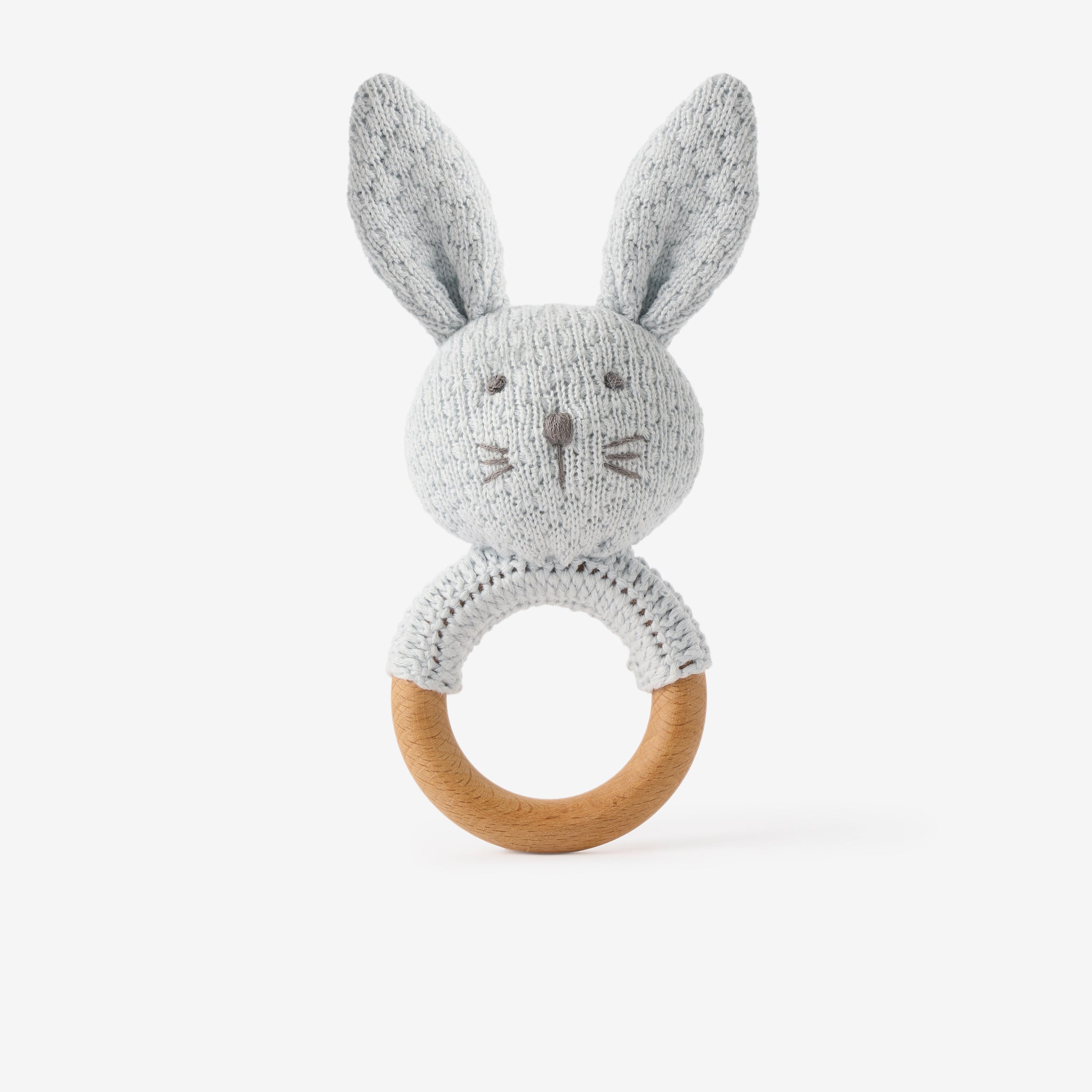 Elegant Baby Pale Blue Knit Bunny Rattle