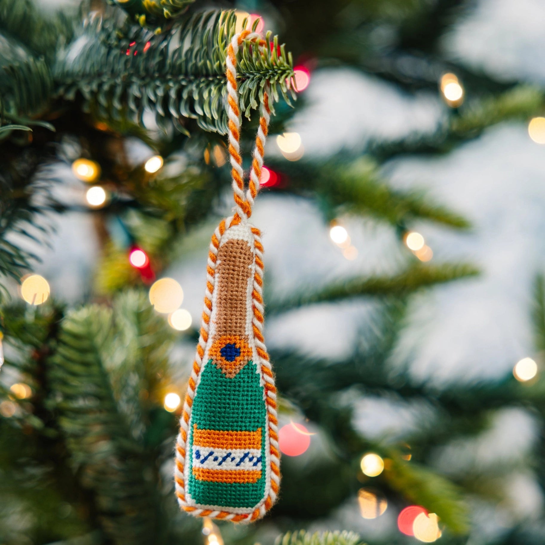 Furbish Studio Needlepoint Ornament - Champagne Bottle