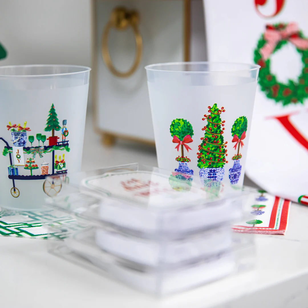 WH Hostess 16 oz. Shatterproof Cups - Christmas Topiaries
