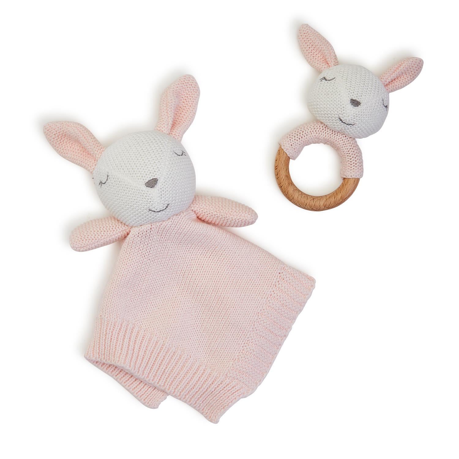 Two's Company 'Some Bunny Loves You' Knitted Baby Snuggle & Rattle Set
