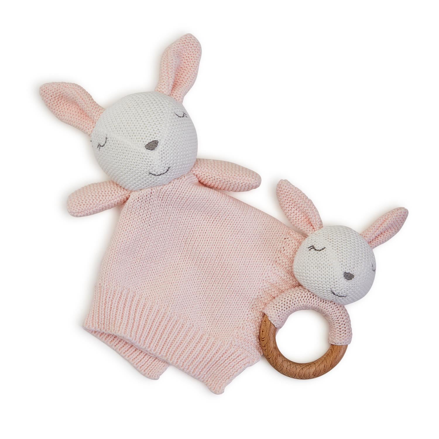 Two's Company 'Some Bunny Loves You' Knitted Baby Snuggle & Rattle Set