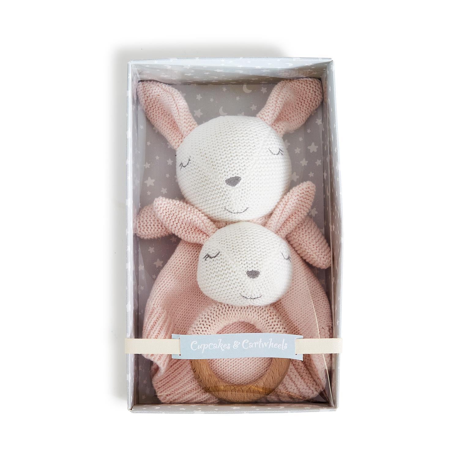 Two's Company 'Some Bunny Loves You' Knitted Baby Snuggle & Rattle Set