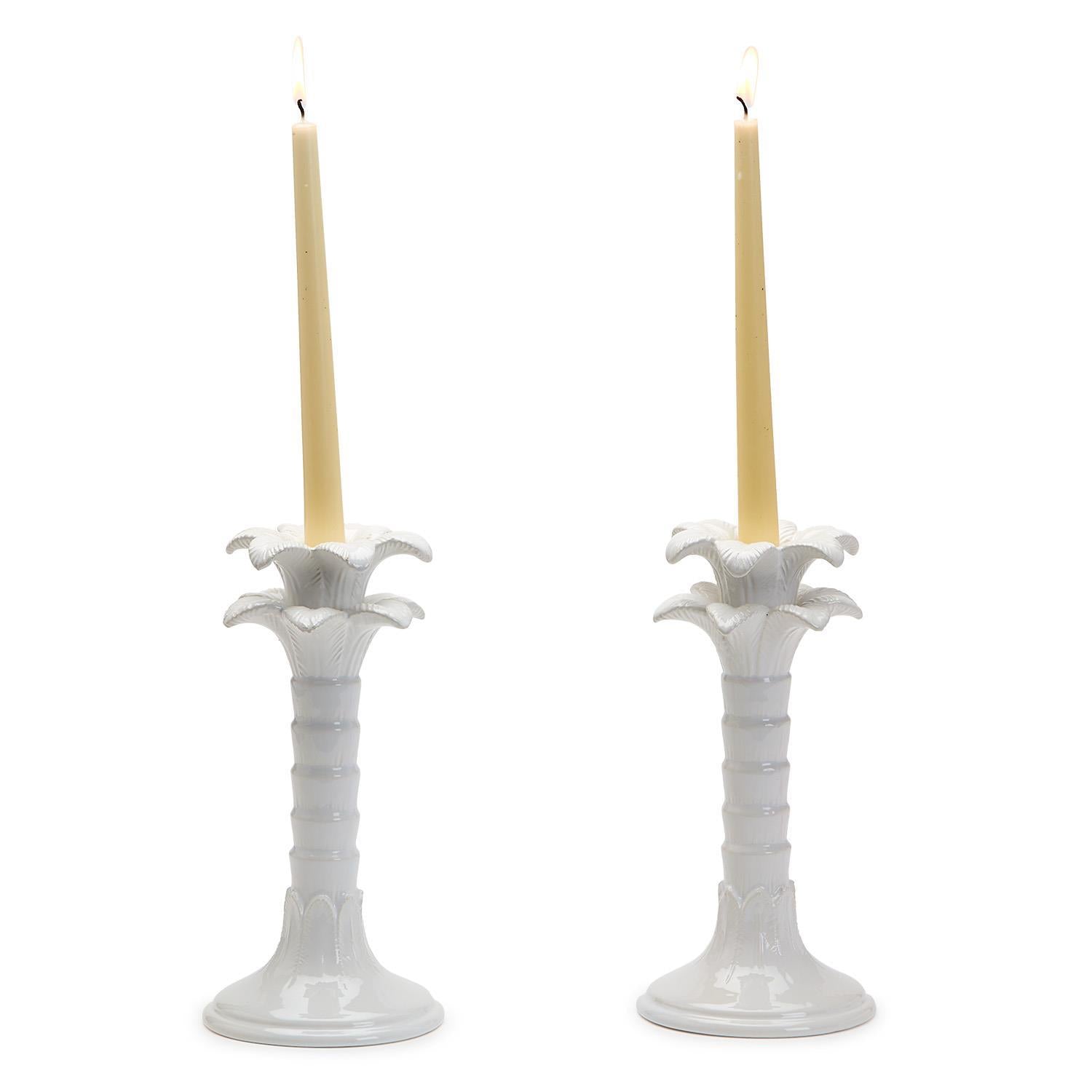 Two's Company Green Palm Leaf Taper Candlestick Holder