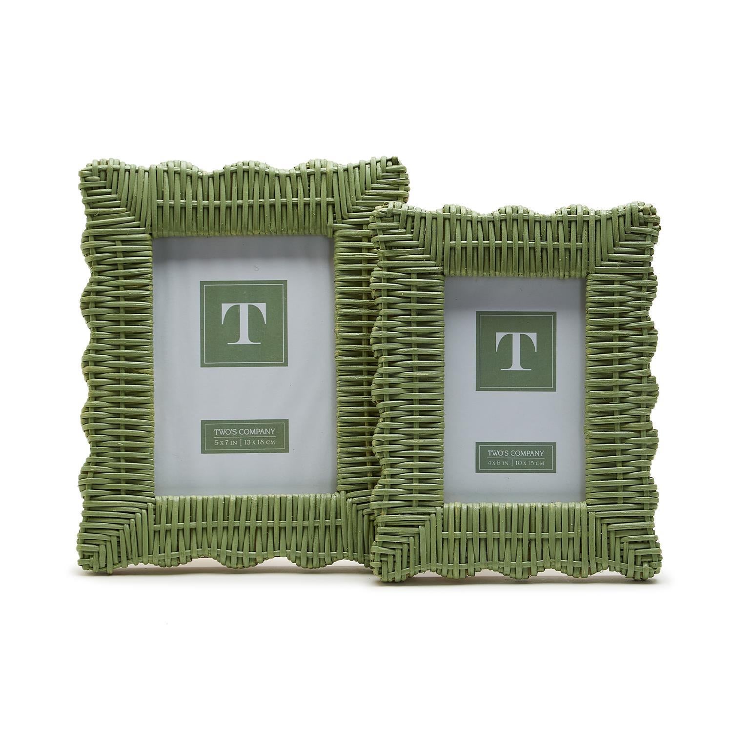 Two's Company Green Wicker Weave Photo Frame