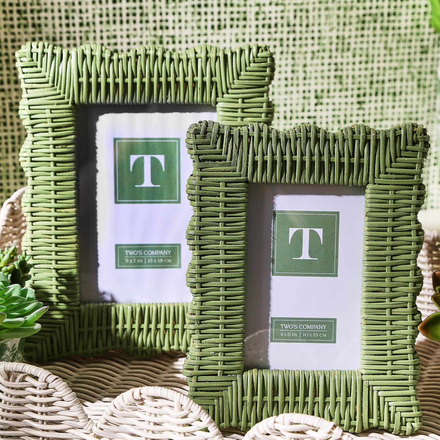 Two's Company Green Wicker Weave Photo Frame
