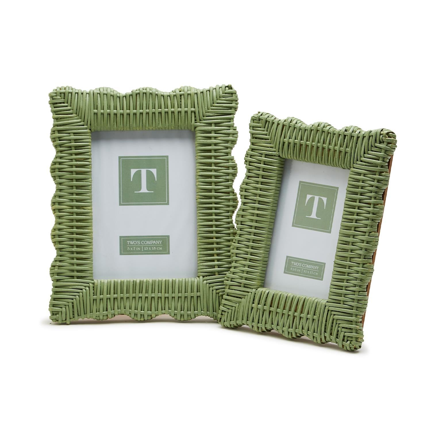Two's Company Green Wicker Weave Photo Frame