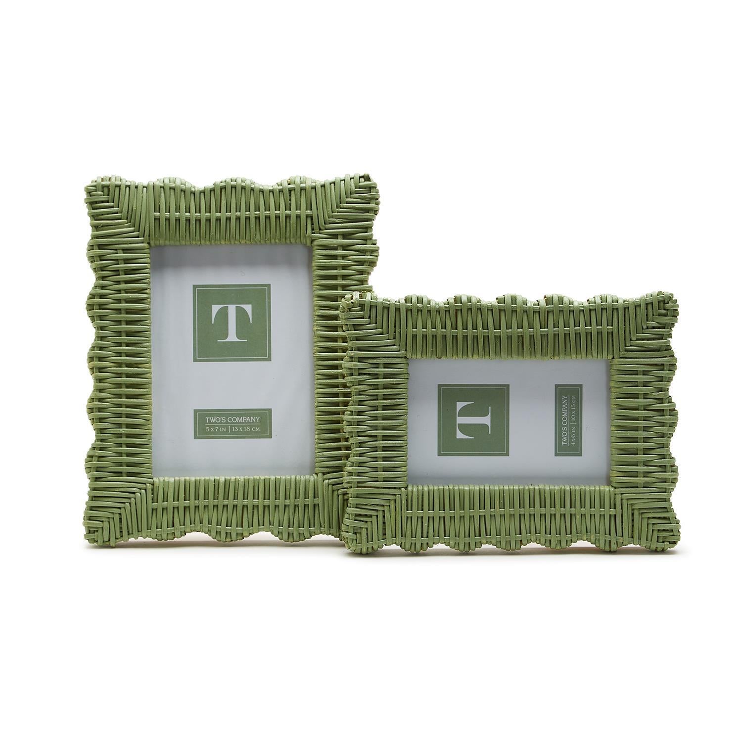 Two's Company Green Wicker Weave Photo Frame