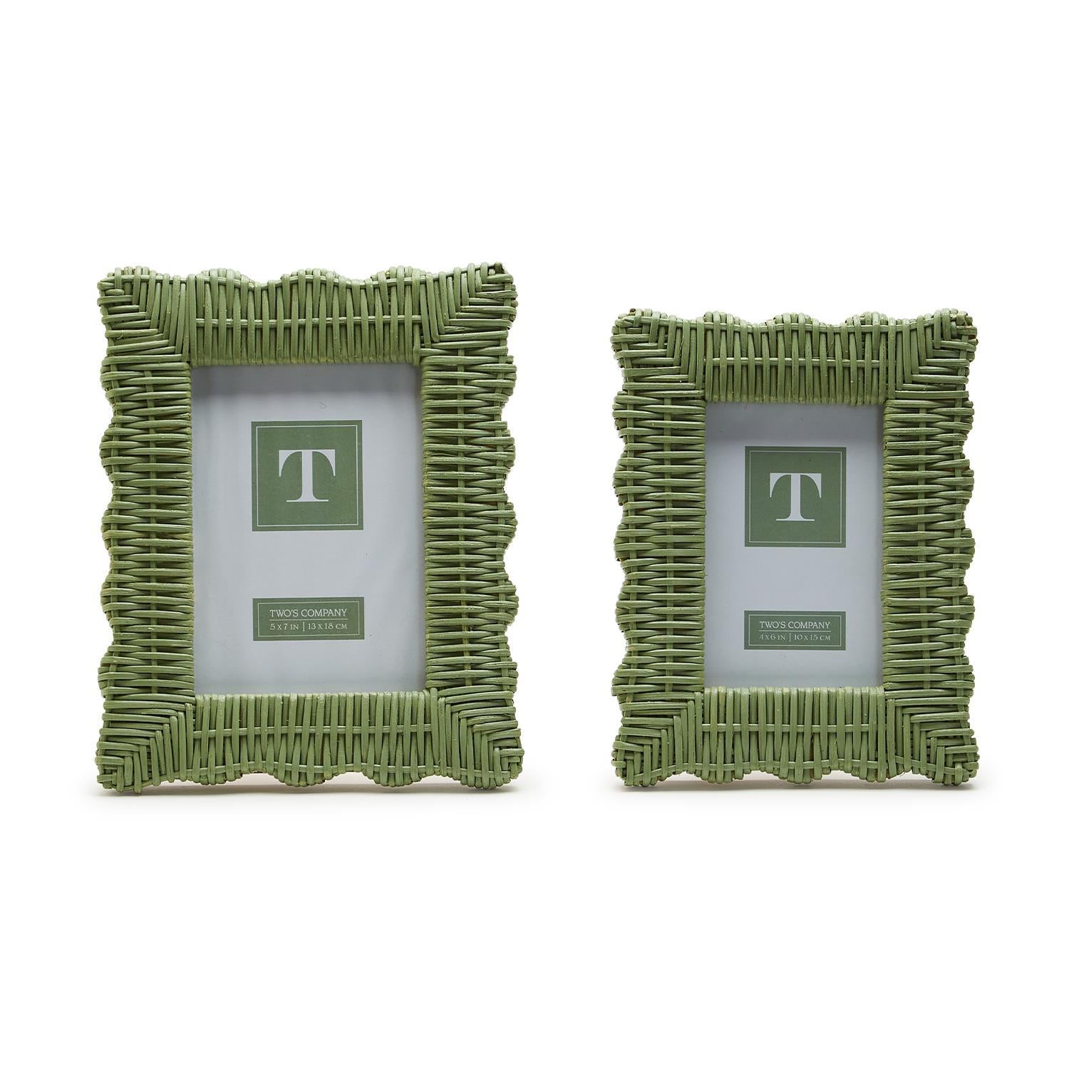 Two's Company Green Wicker Weave Photo Frame