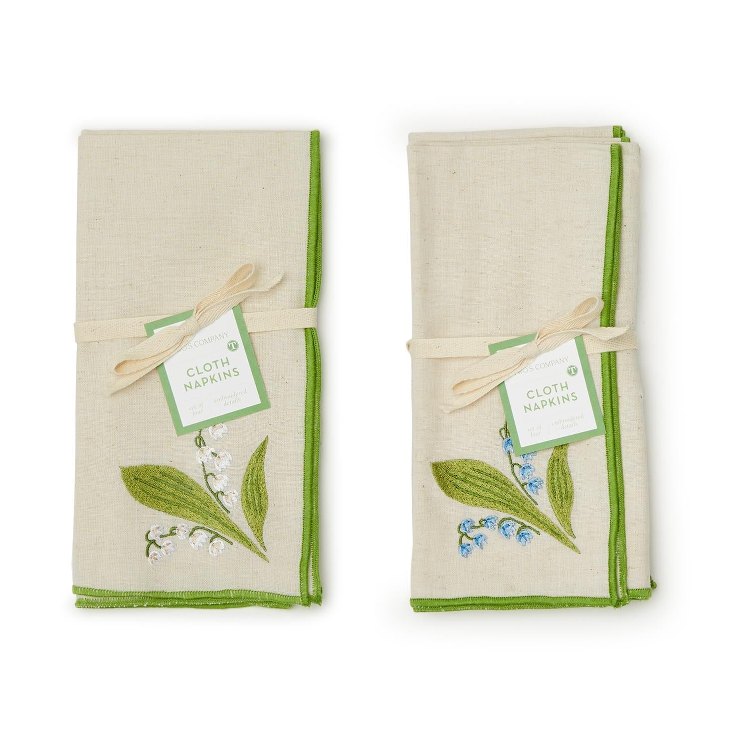 Twos Company Lily of the Valley Set of 4 Embroidered Napkins