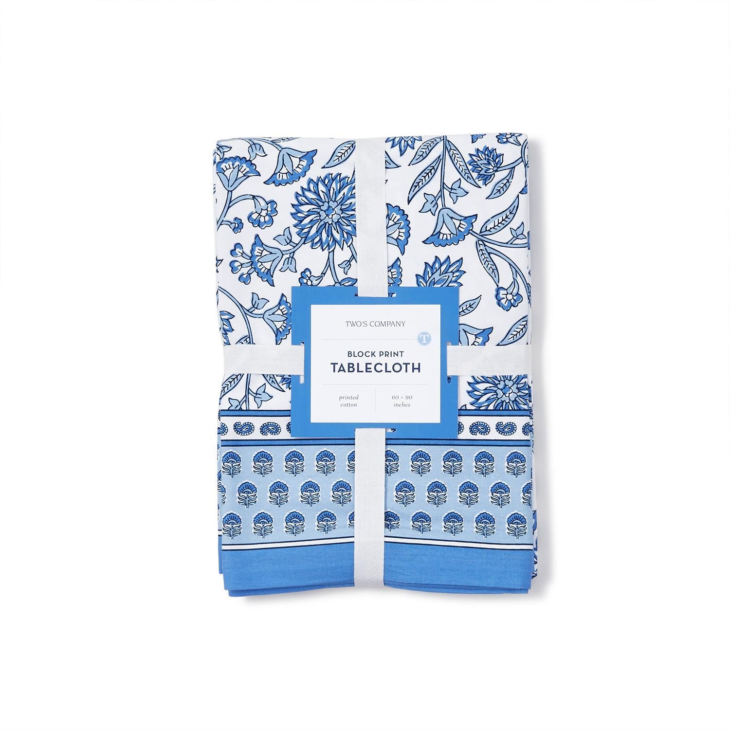 Two's Company Chinoiserie Blue Block Print Tablecloth