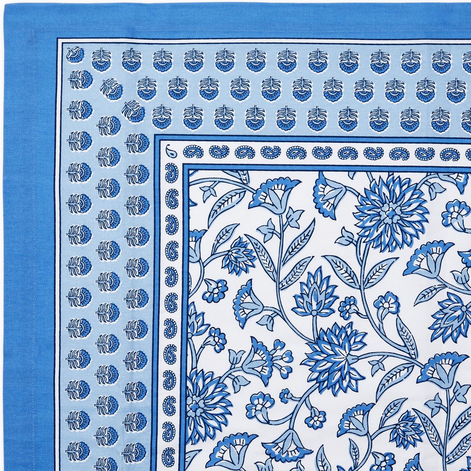 Two's Company Chinoiserie Blue Block Print Tablecloth