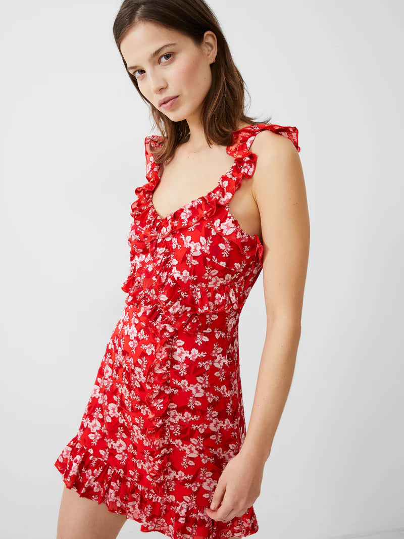 French Connection Eliana Burnout Frill Cami Dress - True Red/ Raspberry French Connection Eliana Burnout Frill Cami Dress - True Red/ Raspberry