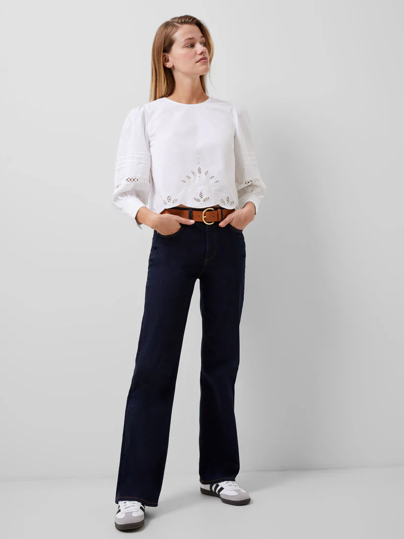 French Connection Alissa Cotton Broderie Top - Linen White