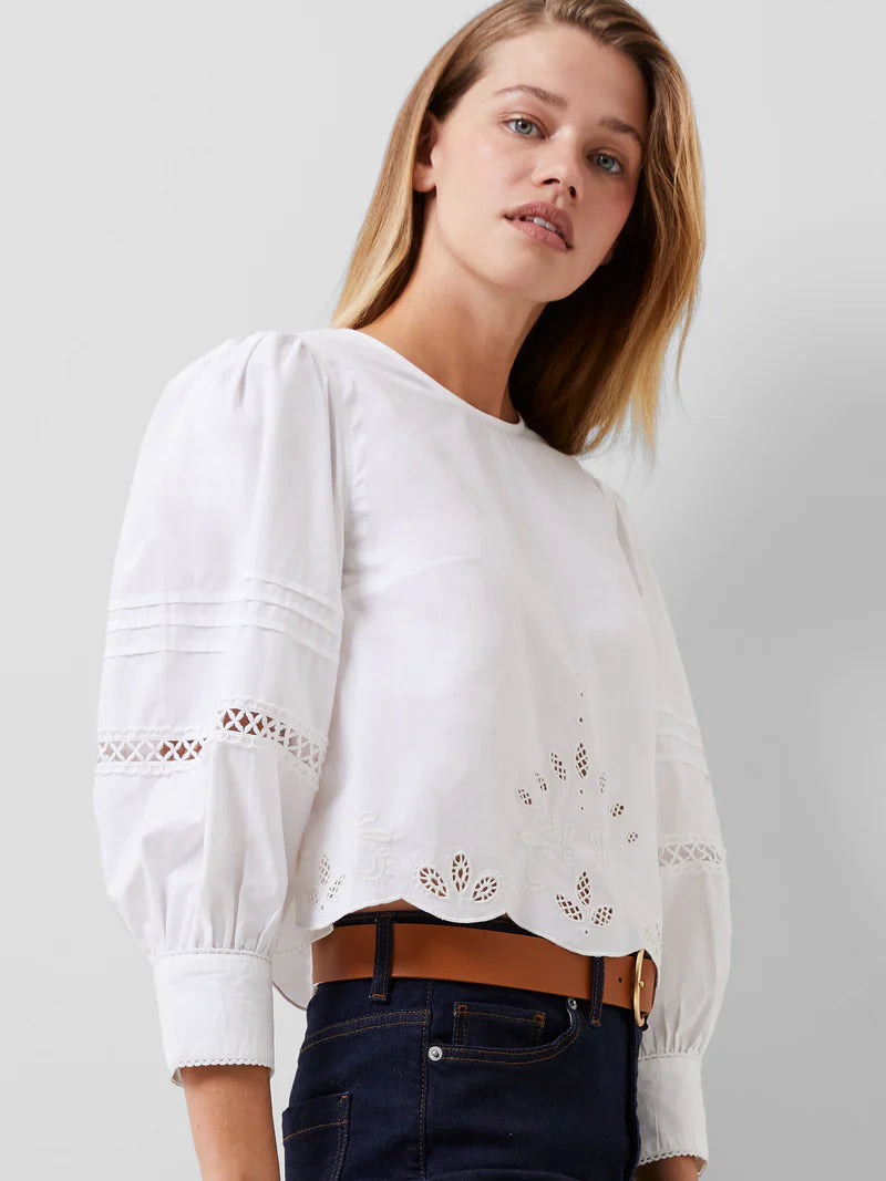 French Connection Alissa Cotton Broderie Top - Linen White